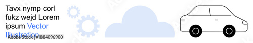 Technology, automation, transportation, cloud services, mobility, innovation. A cloud symbol, gears and a car. Cloud services and automation with icons of gears and a car