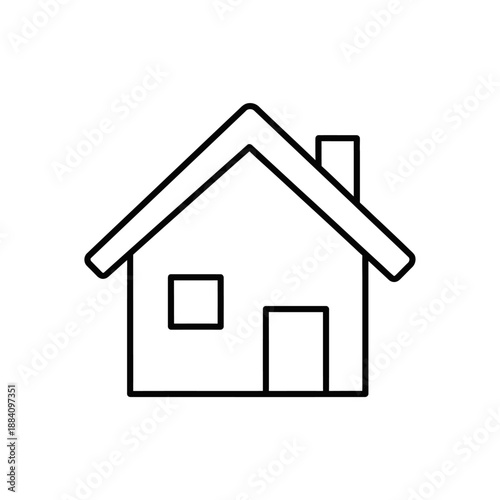 Simple Line Art Icon of a House, Minimalist Design, Isolated on White Background