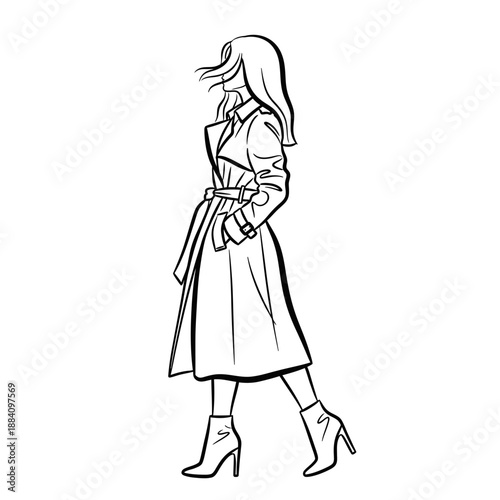 Stylish Woman in Trench Coat Walking with Confidence.