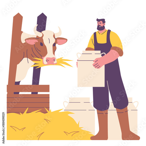farmer carrying fresh milk from dairy cow illustration