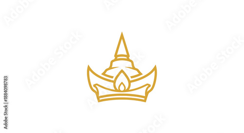 Golden Thai Crown Outline Logo Design with Traditional Elements.