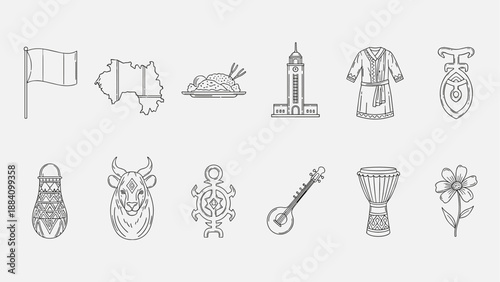 Collection of traditional symbols and landmarks from Guinea, Africa