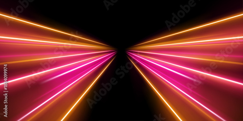 Panoramic high speed technology concept, light abstract background. Vector dark blue abstract background with ultraviolet neon glow, blurry light lines, waves.	