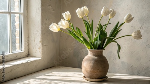 white tulips in a vase, tulips in vase