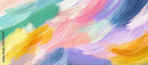 Colorful abstract artwork featuring brushstrokes of various pastel colors