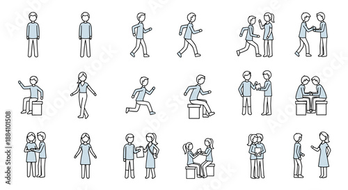 Simple Line Drawings of People in Various Poses.