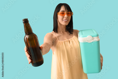 Young woman with portable f...