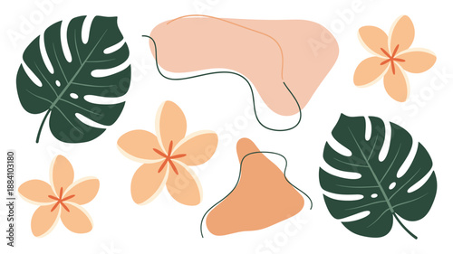 Tropical Leaves and Flowers Illustration Artwork.