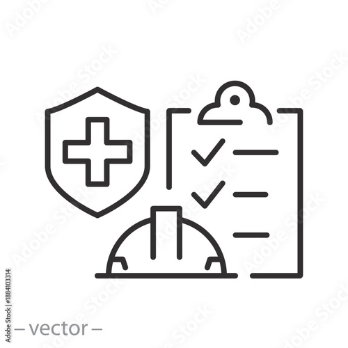 Occupational safety. Protection employee life. Safety regulations line illustration.