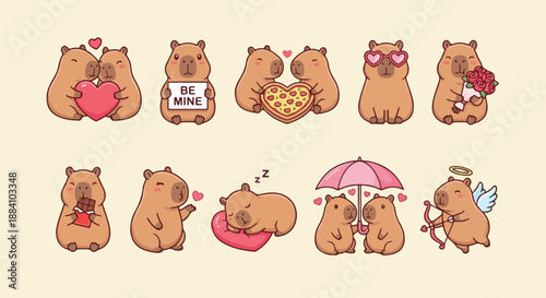 Cute Capybara Valentine's Day Love Stickers Collection