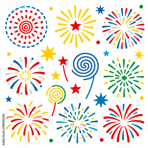 [Vector EPS]Colorful fireworks design with various shapes and bright colors