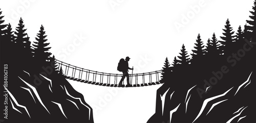 Hiker Bridge Adventure Vector Art