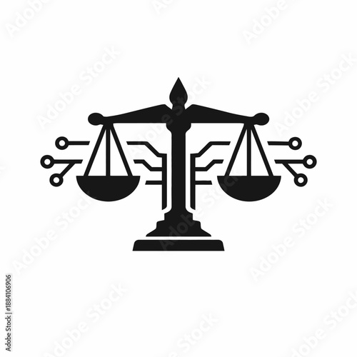 Digital justice scales icon representing modern law and technology ethics in the digital age isolated on transparent background, isolated on white background, Vector