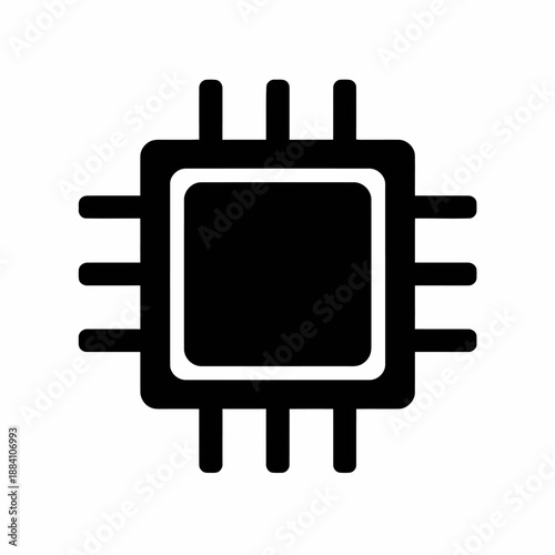 Black stylized icon of a microprocessor chip representing technology and digital computing isolated on transparent background, isolated on white background, Vector