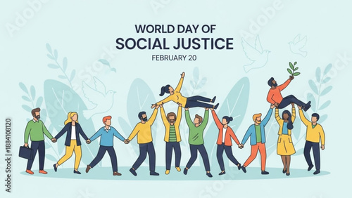 Diverse group celebrating world day of social justice with unity and support