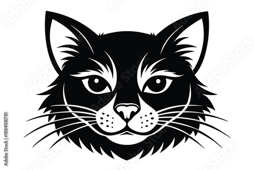 cat head silhouette line art vector illustration with a white background