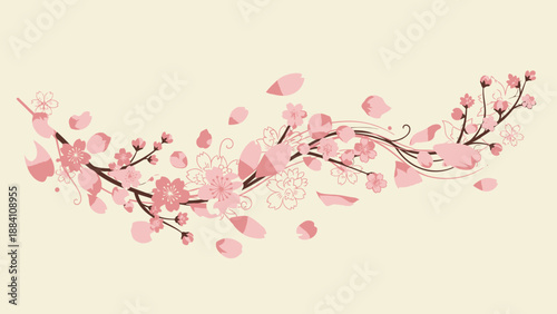 Cherry Blossom Branch with Falling Petals - Delicate Pink Floral Design