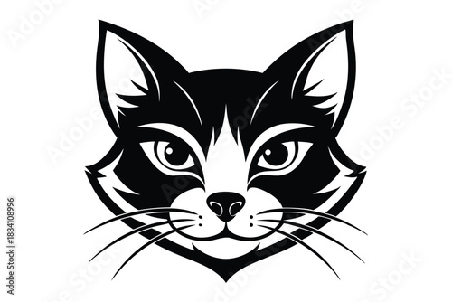 cat head silhouette line art vector illustration with a white background