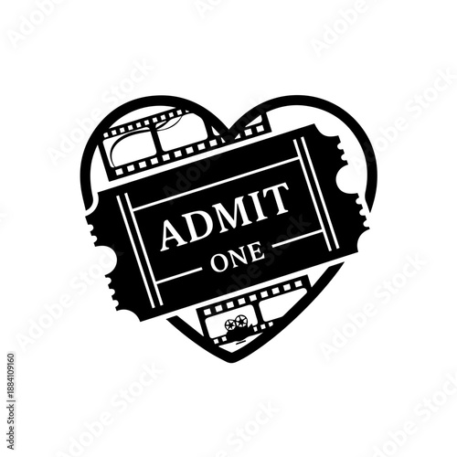 Admit one heart-shaped ticket Vector