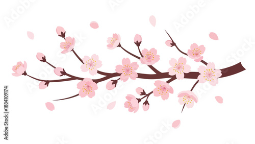 Cherry Blossom Branch with Falling Petals