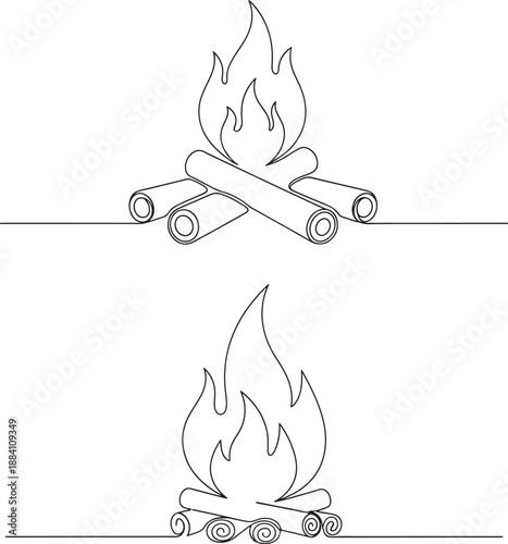 A line drawing of a campfire with logs and flames