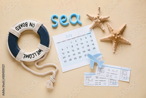 Calendar with word SEA, tic...