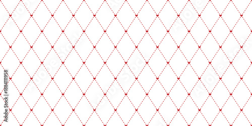 Minimalist simple red hearts harlequin diamonds rhombus cute retro valentine background, seamless pattern