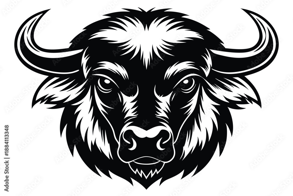 Fototapeta premium buffalo head silhouette line art vector illustration with a white background