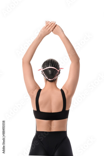 Female swimmer on white  ba...
