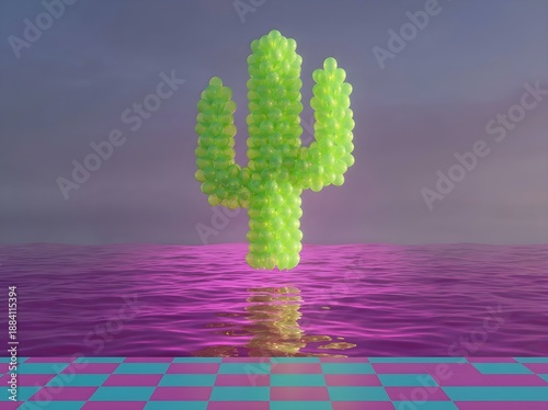 Neon Balloon Cactus Over Magenta Ocean