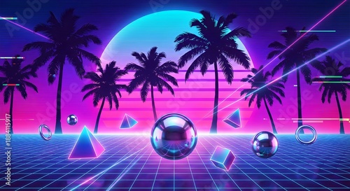 Retro Vaporwave Sunset with Palm Trees