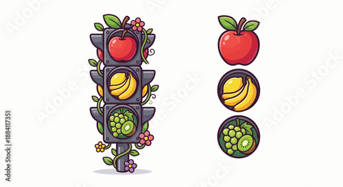 A traffic light growing fruits instead of lights isolated