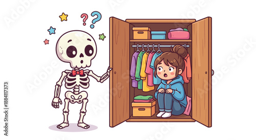 Skeleton finds person in the closet isolated