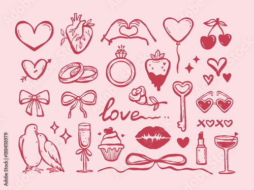 Whimistical valentine hand drawn doddle vector set