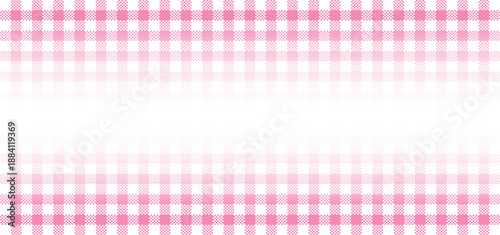 Soft pink and white gingham check pattern background with horizontal gradient fade for traditional textile design feminine scrapbooking and elegant tablecloth texture