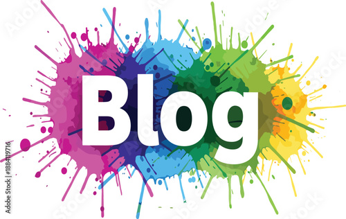 Colorful paint splash blog typography illustration with vibrant rainbow ink splatters creative digital content branding design concept