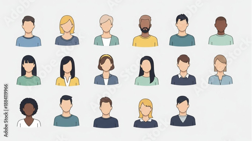 Diverse Group of People Avatars Representing Different Genders and Ages.