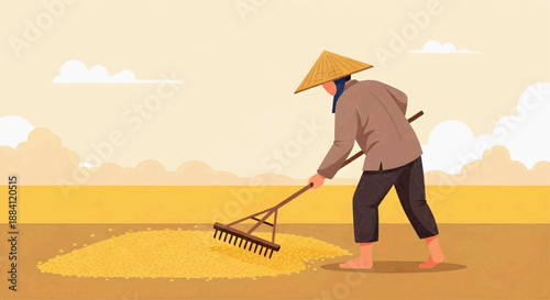 someone who is drying rice 