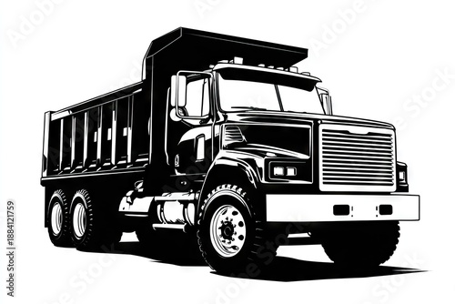 Black and white dump truck illustration heavy equipment design vector