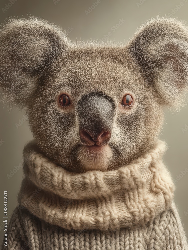 Obraz premium Koalaheaded person in gray knit sweater closeup shot