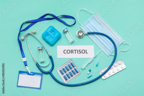 Word CORTISOL with stethosc...