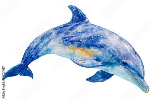 Marine dolphin design shown in fluid watercolor painting style isolated on transparent background