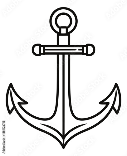 Outline style illustration of an anchor depicting a nautical symbol for marine and travel concepts