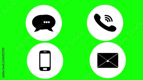Animated contact icon showing an incoming phone call notification. Clean and simple phone call symbol, email envelope,  animation suitable for mobile app UI notification alerts communication concepts