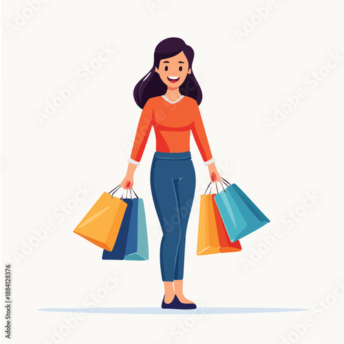Shopping Spree Delight: A cheerful individual is seen filled with colorful shopping bags, capturing the spirit of retail therapy and consumer joy.
