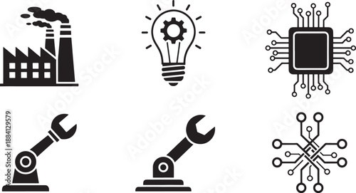 Black of factory lightbulb chip robotic arm and circuit board industrial smoke