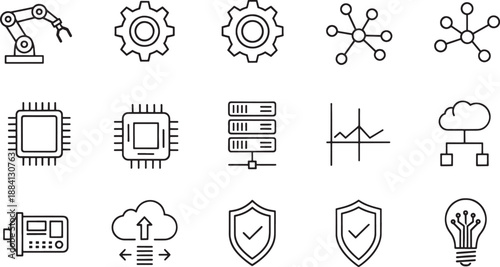 Collection of black line representing technology and industry robot arm gear