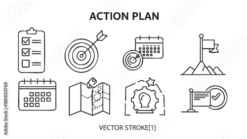 Collection of hand drawn action plan icons with vector elements