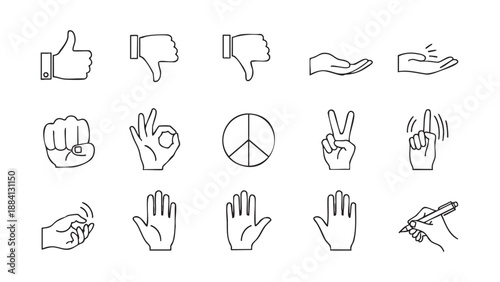 Collection of hand gesture icons isolated on transparent background