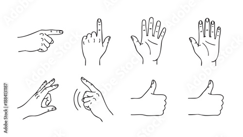 Collection of hand gesture illustrations for communication signs